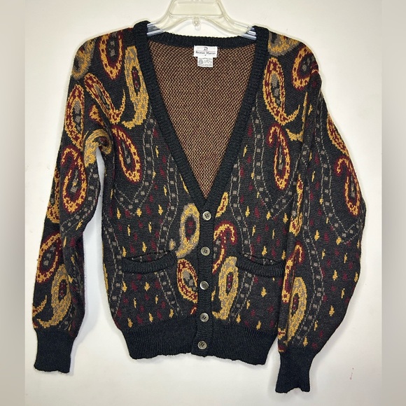 Neiman Marcus Other - Neiman Marcus Black and Gold Paisley Vintage Merino Wool Cardigan. Men’s M.